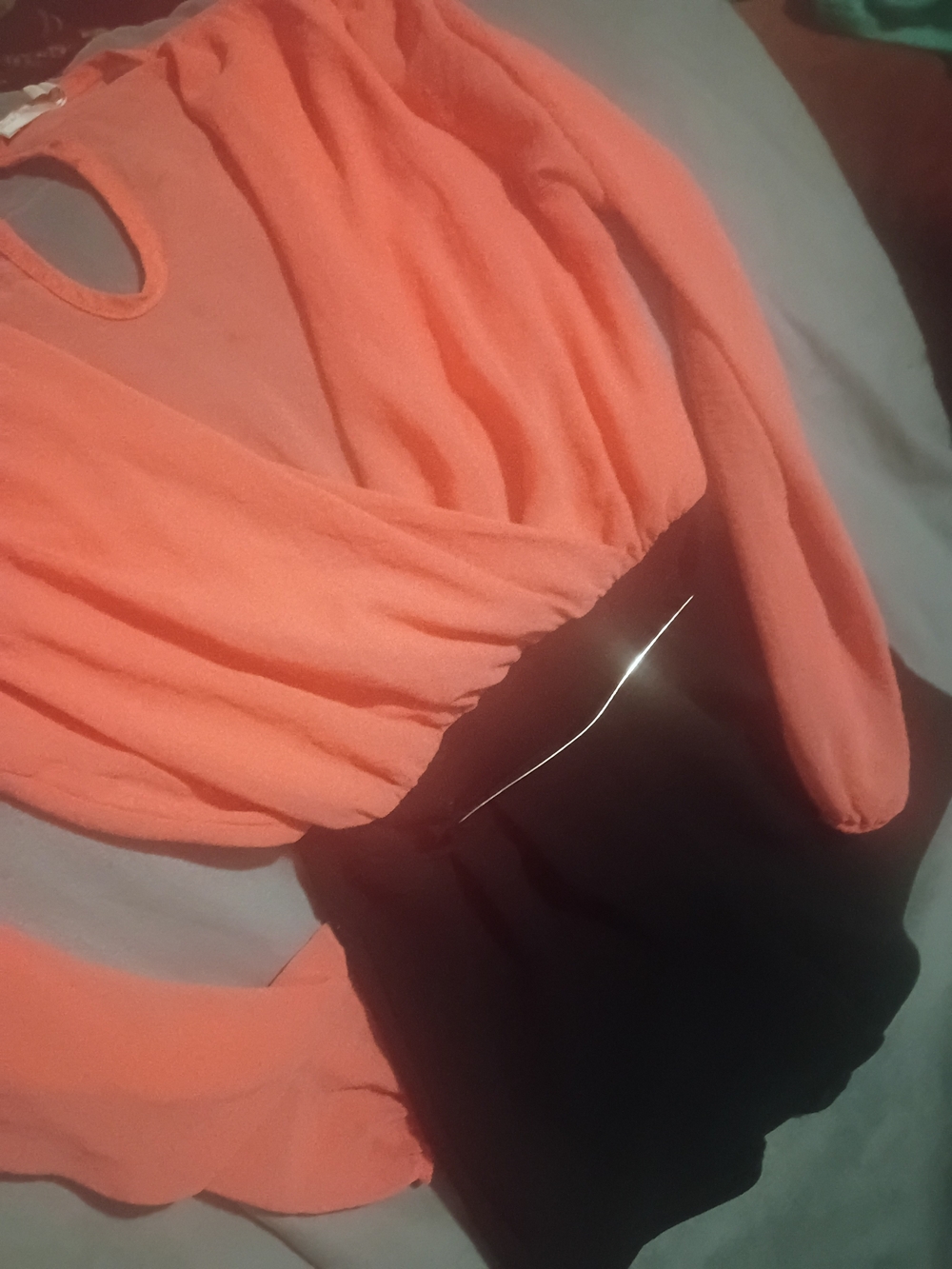 Coral and Black Long Sleeve Wrap Dress